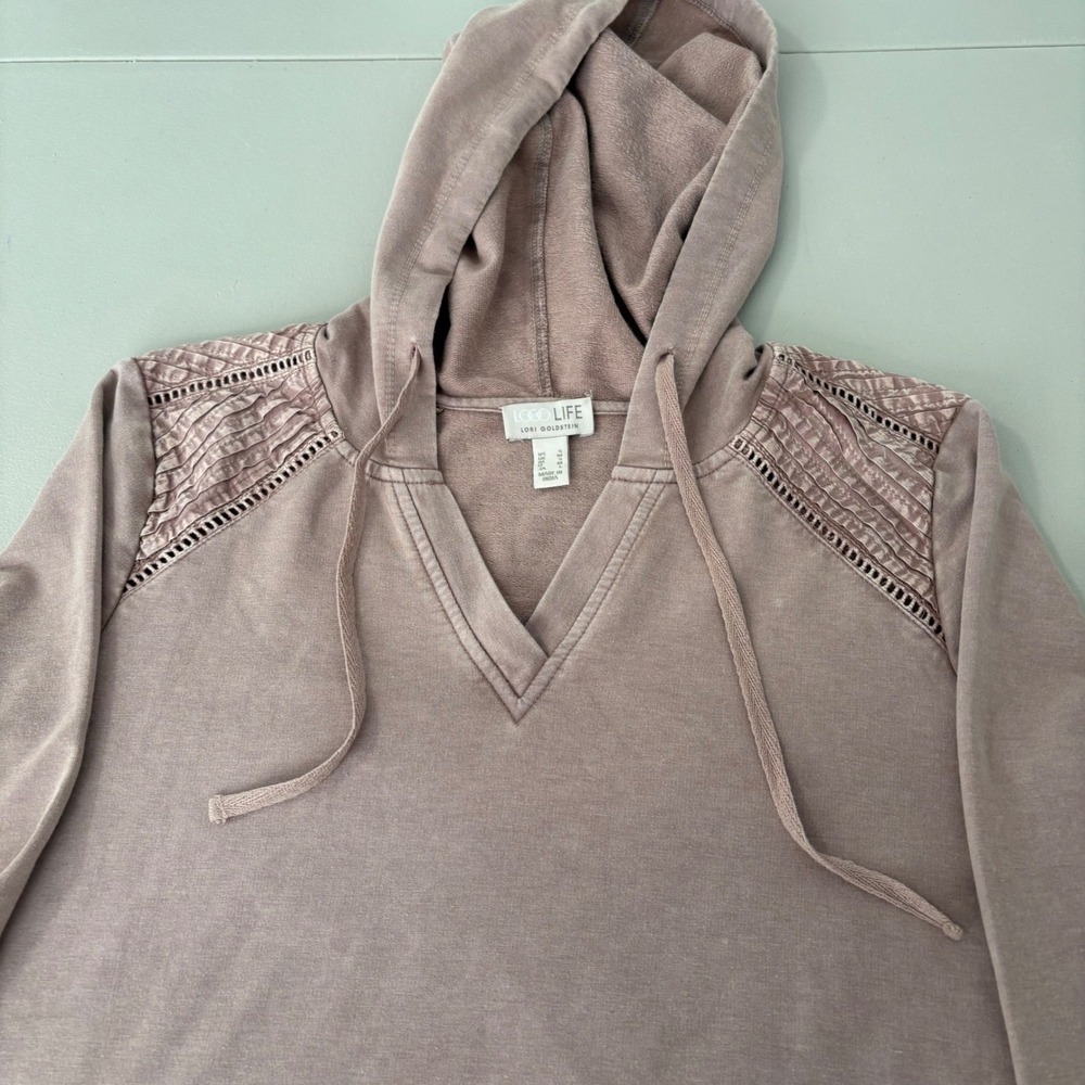 LOGO Lori Life Pullover Hoodie‎ Pink Sweatshirt V Neck Casual Pocket Top - Picture 3 of 8